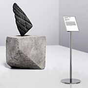 Information stand 077-1400SS in Stainless Steel used in front of a sculpture in a museum setting