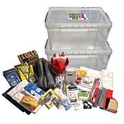 Just-In-Case Case - Disaster Preparedness Kit contents next to 2 Really Useful Boxes