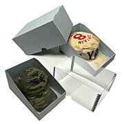 Archival Baseball Cap Box in use with 2 hats