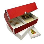 Greeting Card Storage Archival Boxes, red and white with cards inside