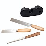 foam knives and sharpener on white background